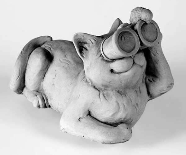 Laying Bird Watching Cat Sculpture binoculars